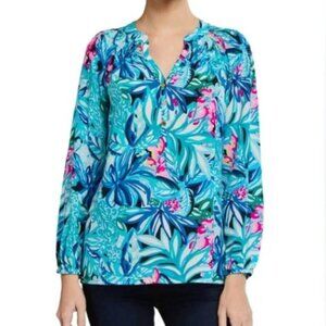 Lilly Pulitzer Elsa SILK Top | Maldives Green Hype it Up print | S | NWOT